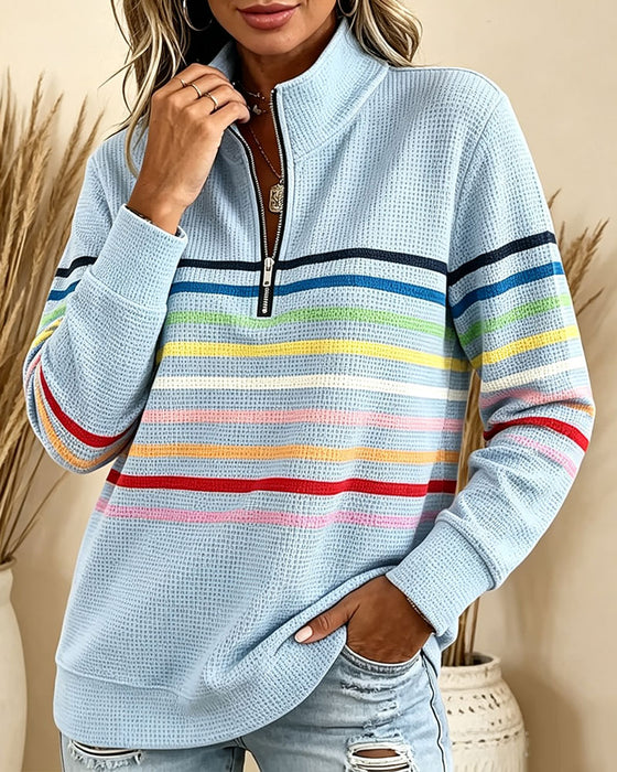 Sweatshirt Ståkrage Dragkedja Randig