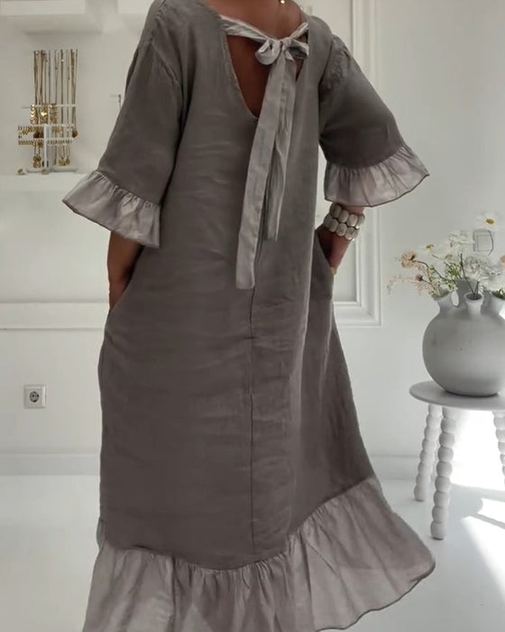 Klädning Ruffle Ficka Casual
