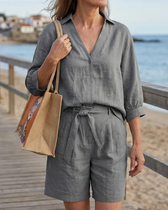 Set Solid Casual Shorts