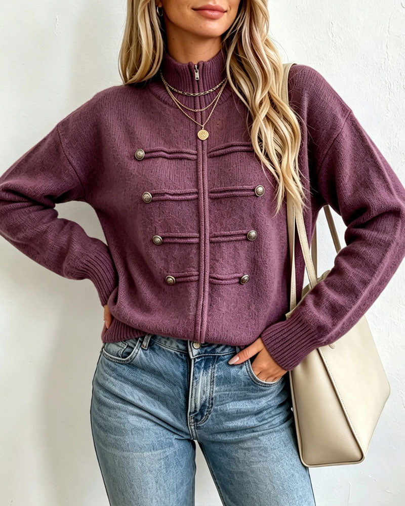 Cardigan Mandarin Krage Mode Dragkedja Stickad