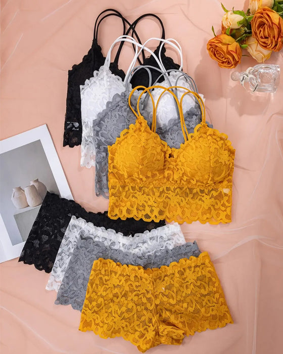 Lingerie Set Spets Utskärning Rygg