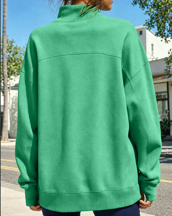 Sweatshirt Hög Hals Droppad Axlat Enfärgad