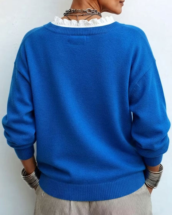 Pullover Faux Tvådelad V-Hals Spetskant