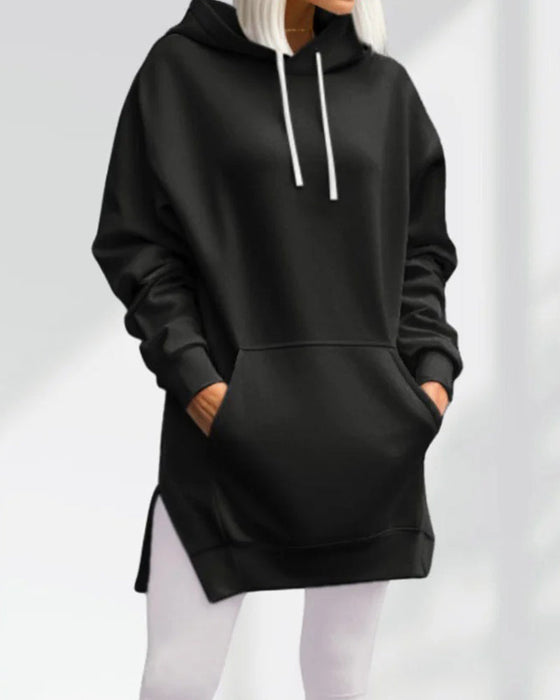 Hoodie Enfärgad Loose Fit Dragsko