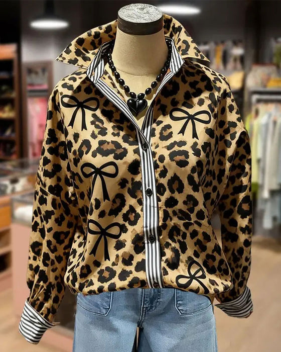 Blus Leopard Tryck Rosett