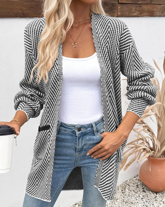 Cardigan Fickor Lång Tröja
