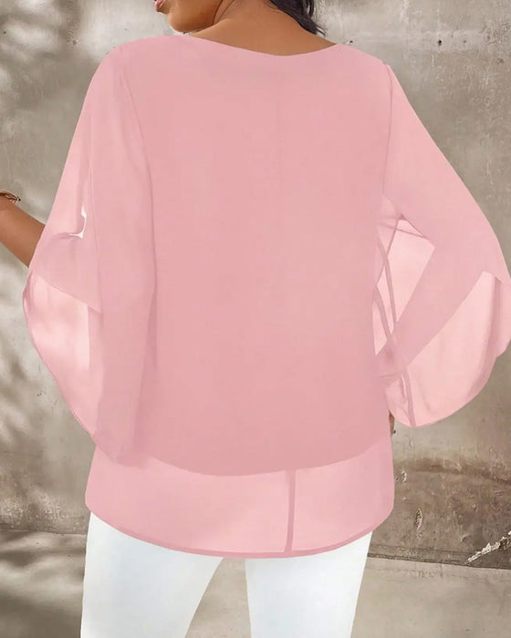 Blus Rundhalsad Oregelbunden Solid