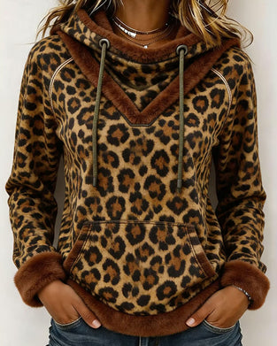 Sweatshirt Leopard Tryck Med Huva Dragsko