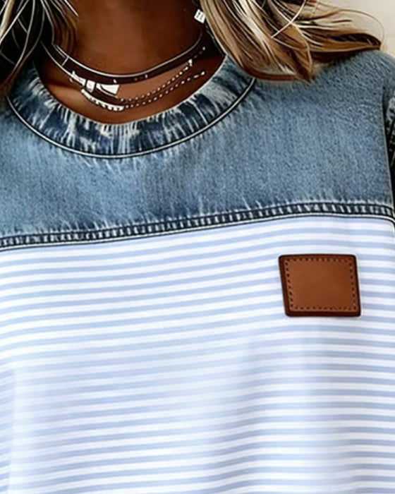 Blus Denim Panel Rand