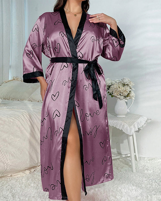 Stor storlek tryckt siden sexig pyjamas klänning