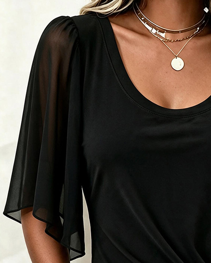 Blus U-Hals Solid Casual