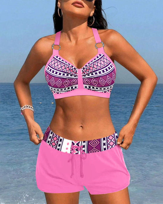 Bikinis med hög midja med geometriskt tryck