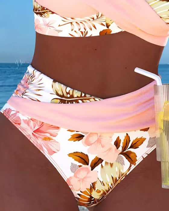 Bikini Kontrast Blommig Delad