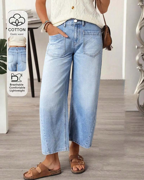 Jeans Denim Elastisk Midja Vida Ben Croppad