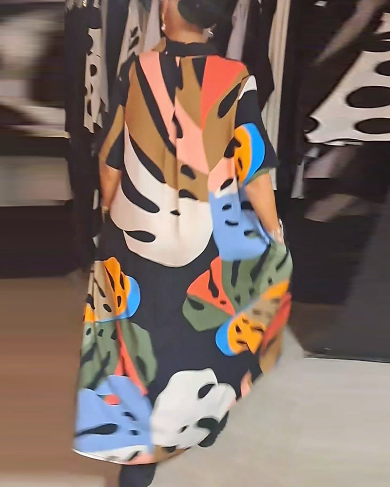 Casual klänning med lapeltryck