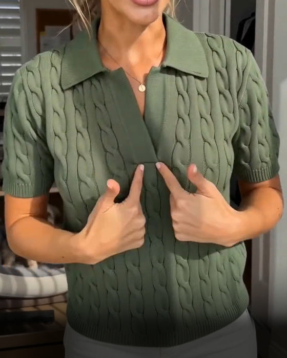 Pullover Polo Kort Ärm Stickad