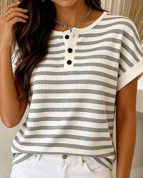 T-Shirt Randig Våffla Henley