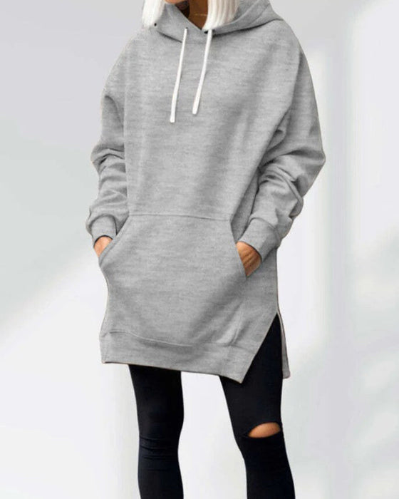 Hoodie Enfärgad Loose Fit Dragsko