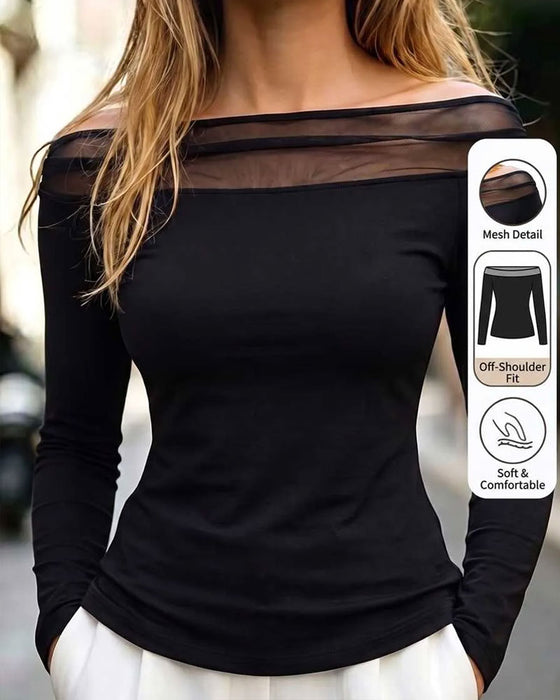 Blus Bardot Mesh Slim Fit Lång Ärm