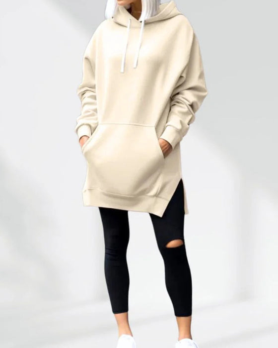 Hoodie Enfärgad Loose Fit Dragsko