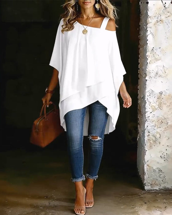 Blus Asymmetrisk Cold Shoulder Enfärgad Avslappnad