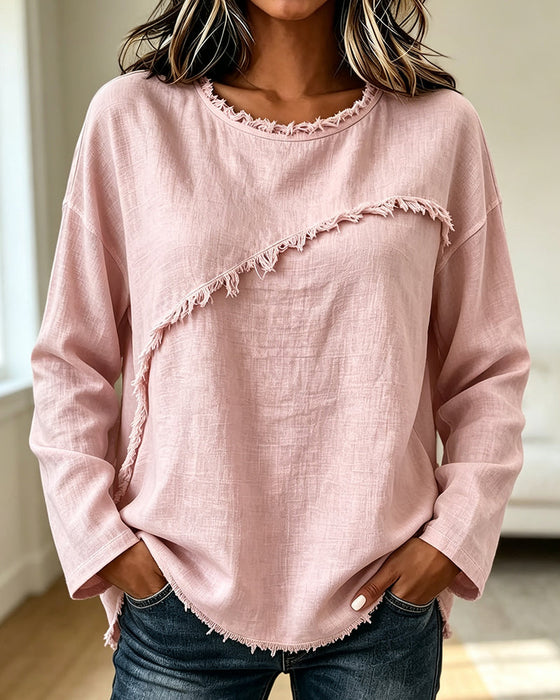 Blus Rundhalsad Solid Oregelbunden