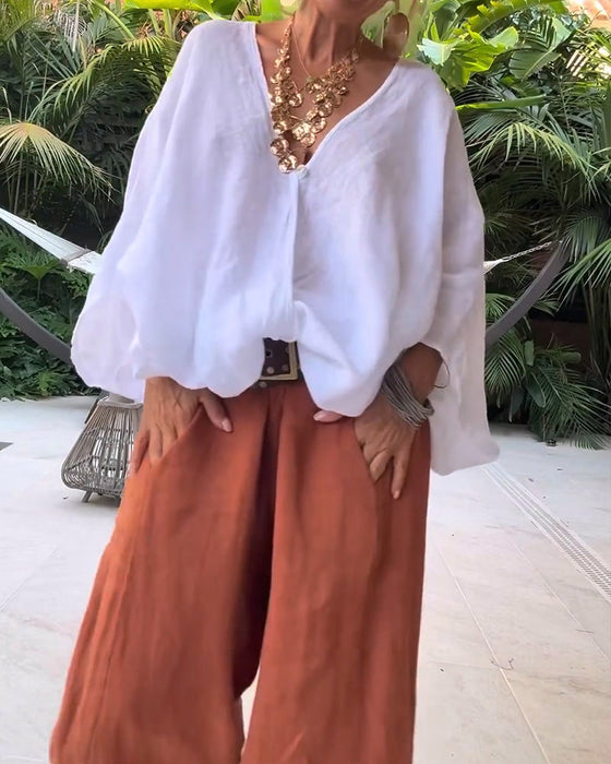 Blus V-Hals Asymmetrisk Solid Avslappnad