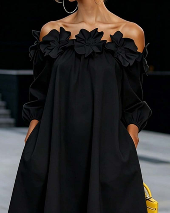 Klänning Off-Shoulder Blommig Accent