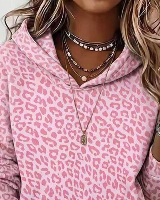 Hoodie Huva Leopard Ficka Löst
