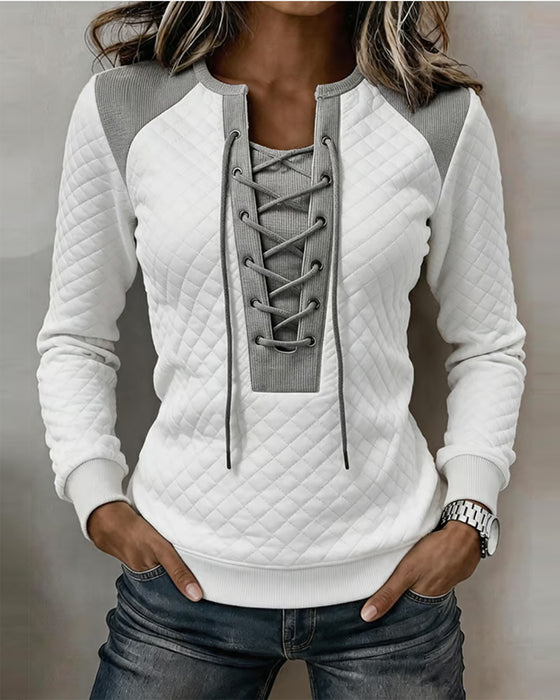 Sweatshirt Snörning Slimmad Färgblock