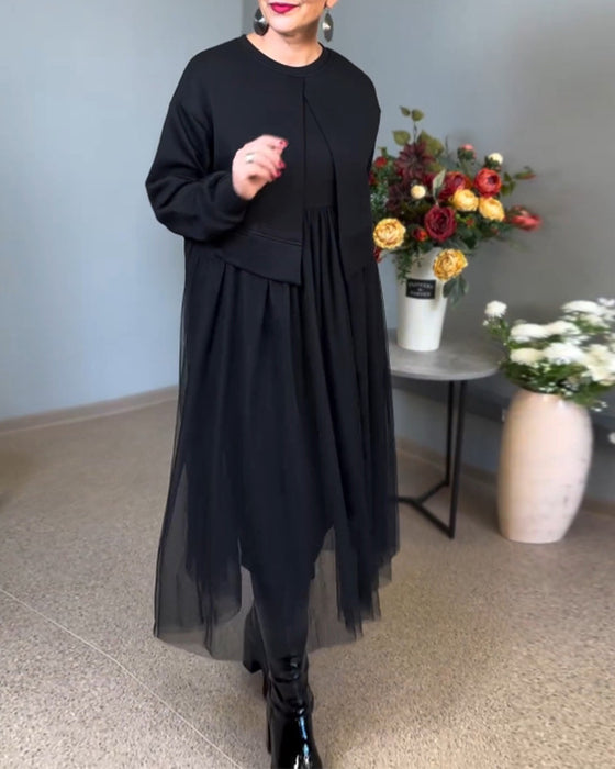 Oregelbundna mesh sömmar enfärgad elegant klänning