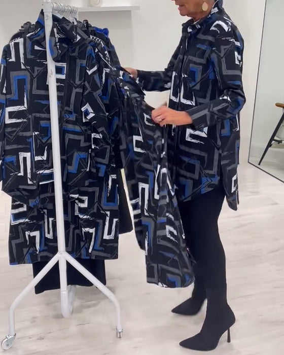 Lapel geometriskt tryck skjorta
