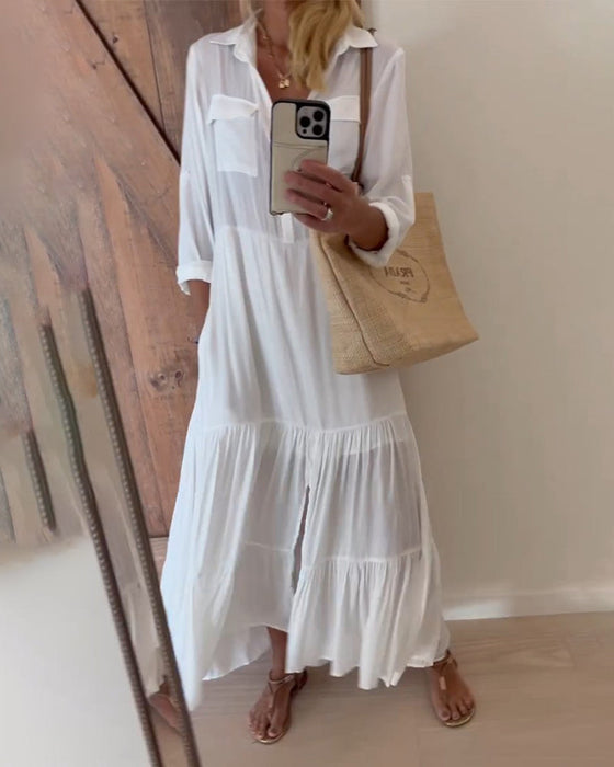 Casual klänning i enfärgad patchwork