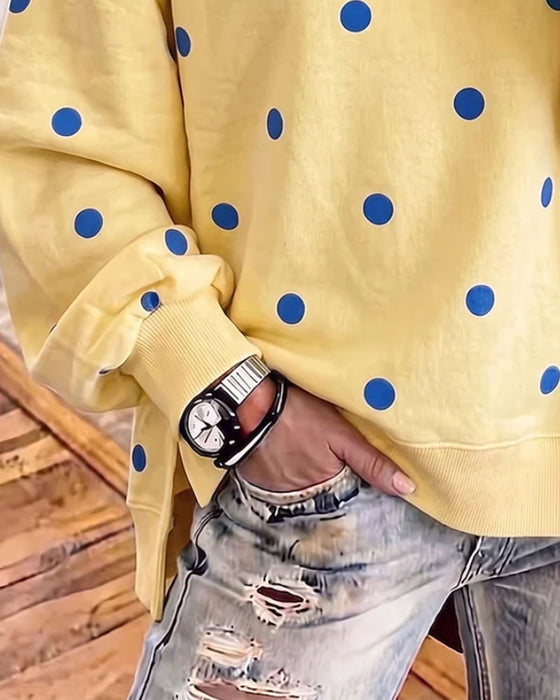 Sweatshirt Runda Halsen Prickig Slits Drop Axel Asymmetrisk