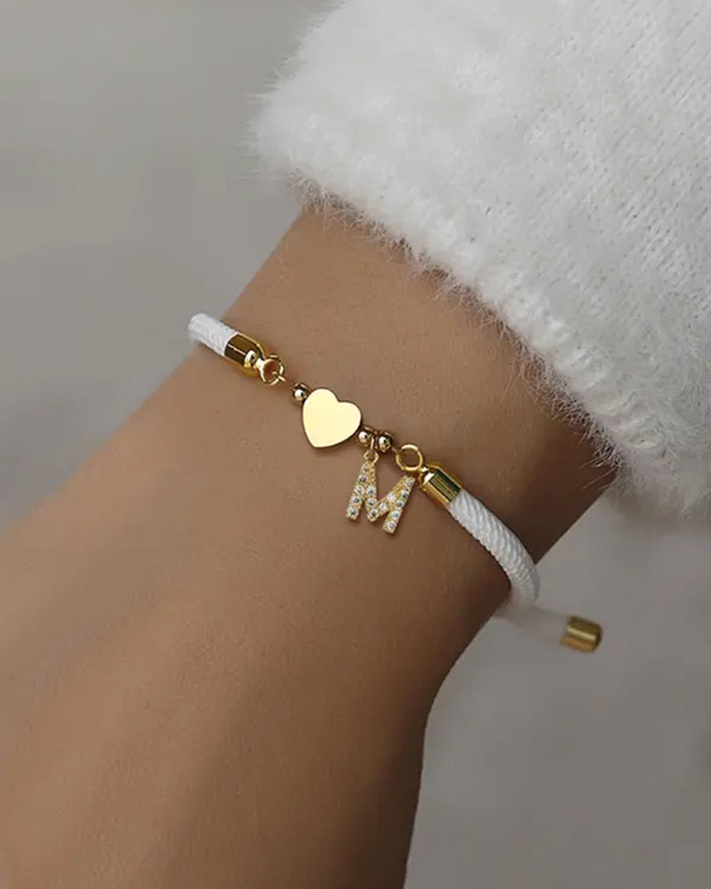 Initialt Hjärta Charm Länk Modearmband
