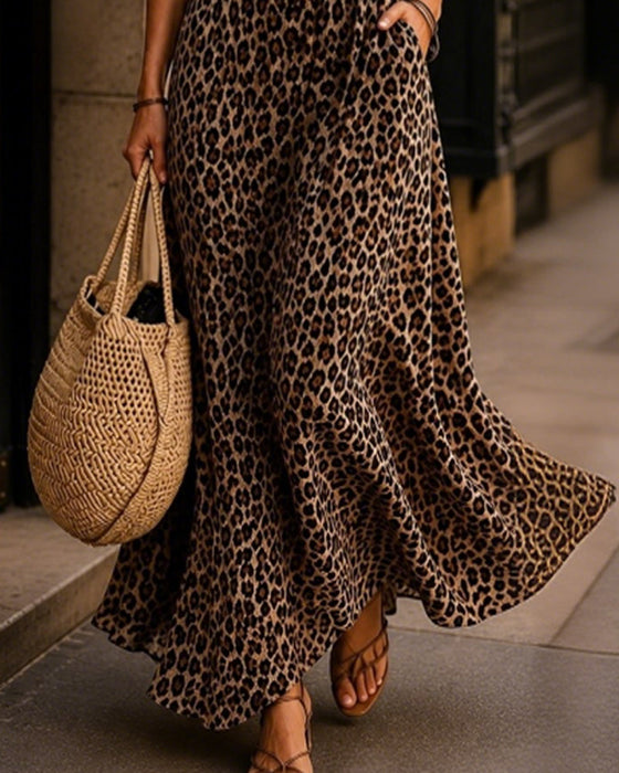 Klädning Fyrkantig Hals Leopard Mode