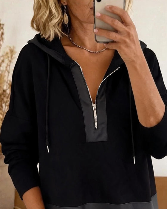 Hoodie Dragkedja Med Huva Kontrast Dragsko