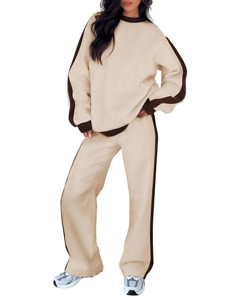 Set Sidofärgblock Rund Halsning Sweatshirt