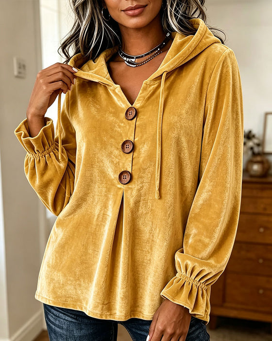 Hoodie Solid Knapp Casual