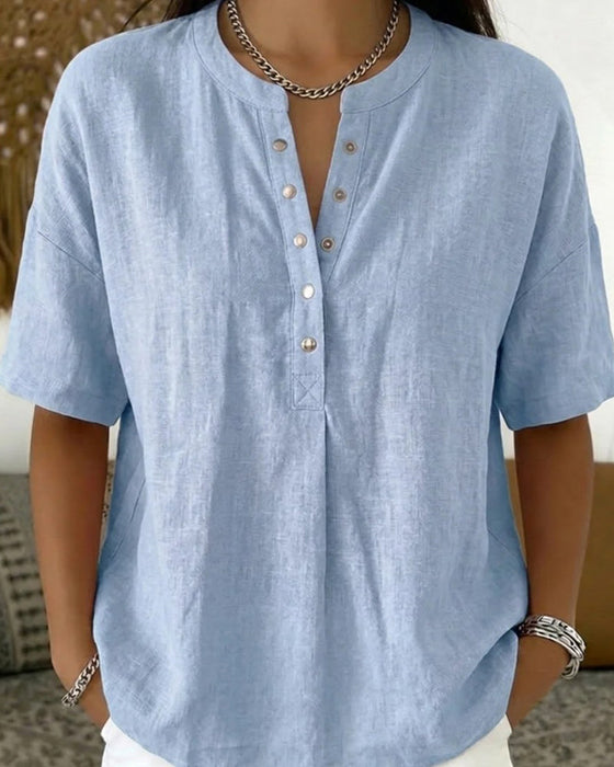 Blus Solid Färg Casual Kort Ärm