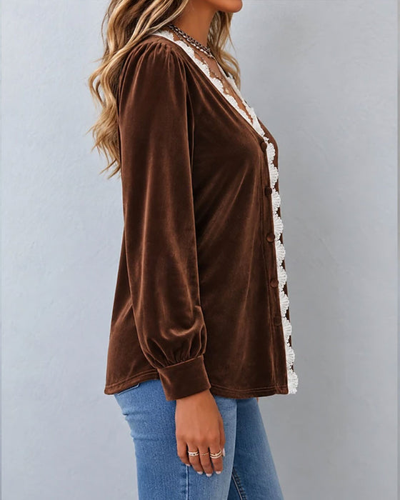 Blus Sammet Spets Spliced