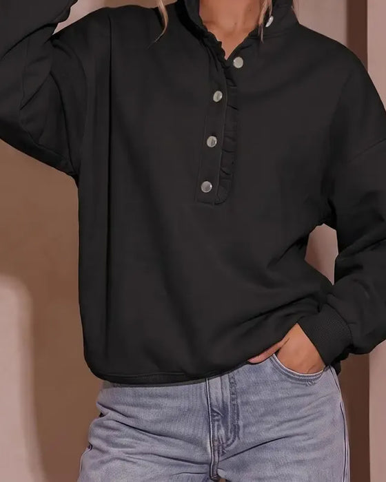 Sweatshirt Krås Knäppt Långärmad Lössittande