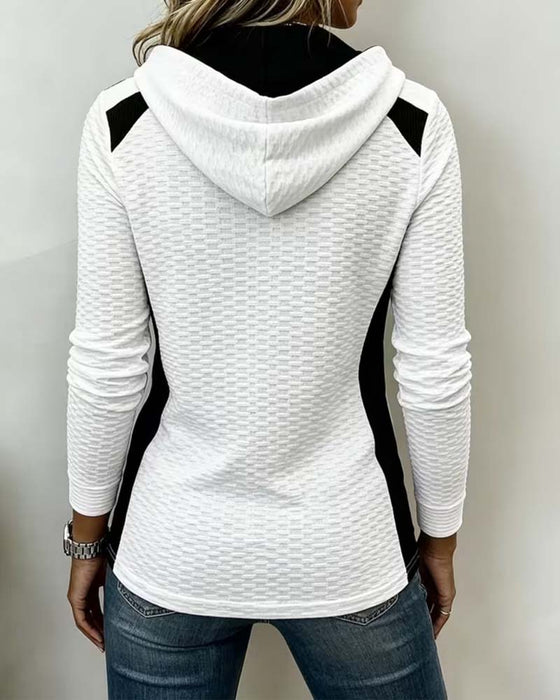 Hoodie Knappad Dragsko Färgblock