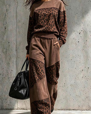Set Leopardmönster Lapptäcke Sweatshirt