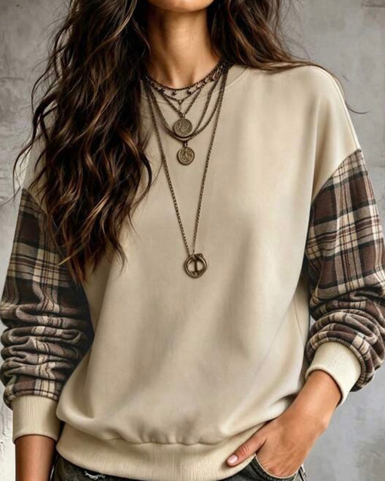 Sweatshirt Plaid Lapptäcke Raglanärm