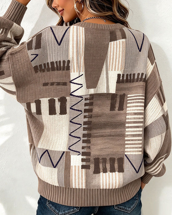 Sweatshirt Rundhals Rutig Färgblock
