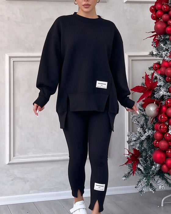 Set Tryckt Sweatshirt Och Joggingbyxor