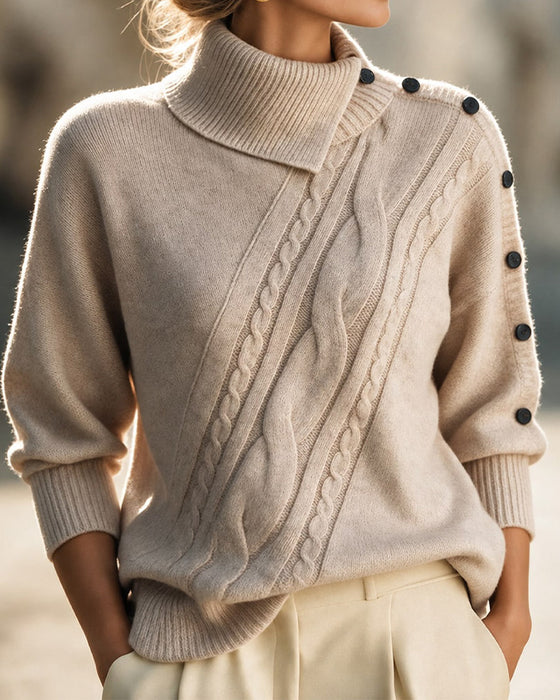 Tröja Diagonal Fläta Turtleneck Knapp