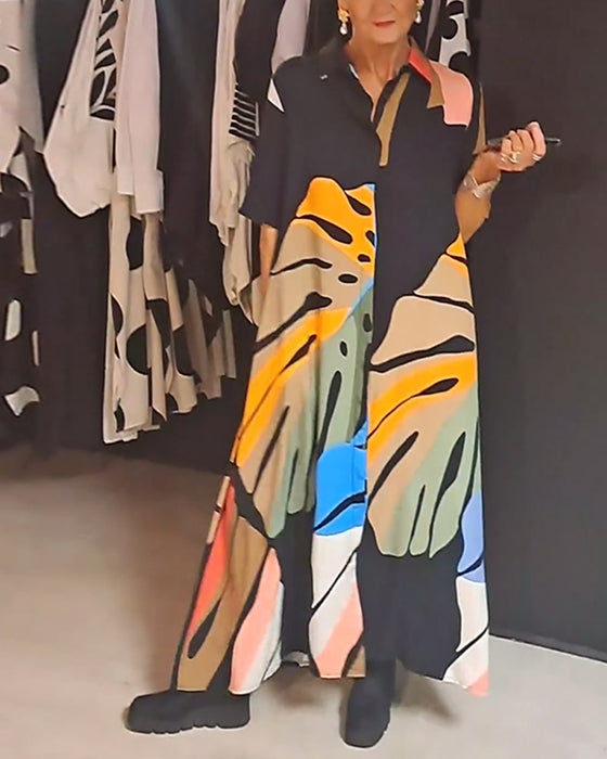 Casual klänning med lapeltryck