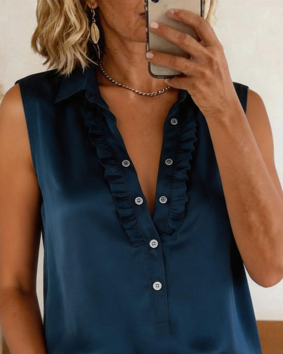 Tank Top Slag Knapp Fram Solid